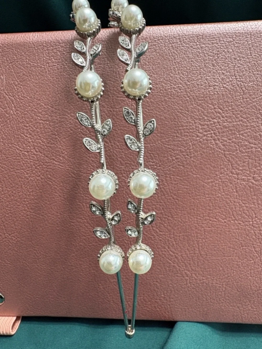 Silver Pearl-Accent Double Row Headband - Women's Hair Accessory - Picture 4 of 4